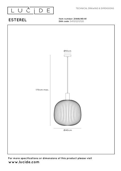 Lucide ESTEREL - Suspension - Ø 40 cm - 1xGU10 - Taupe | Essential - technique
